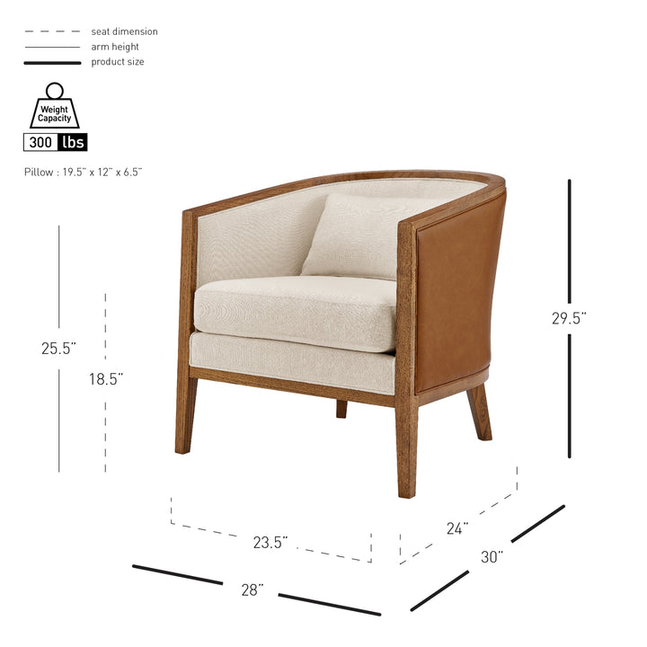 Tillman Faux Leather/Linen Accent Arm Chair - Casa Caramel/Shortbread - view 2