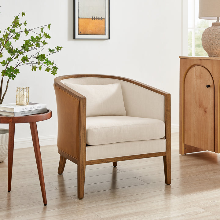 Tillman Faux Leather/Linen Accent Arm Chair - Casa Caramel/Shortbread - view 3