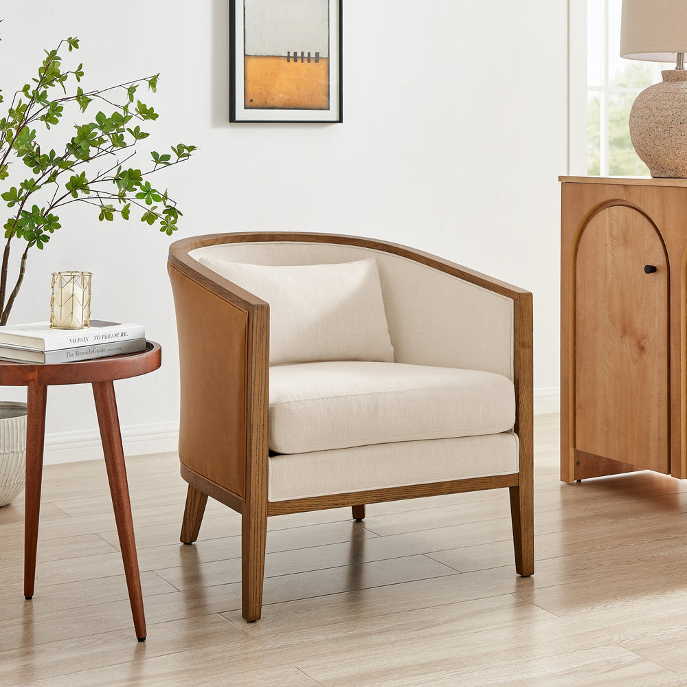 Tillman Faux Leather/Linen Accent Arm Chair - Casa Caramel/Shortbread - view 3