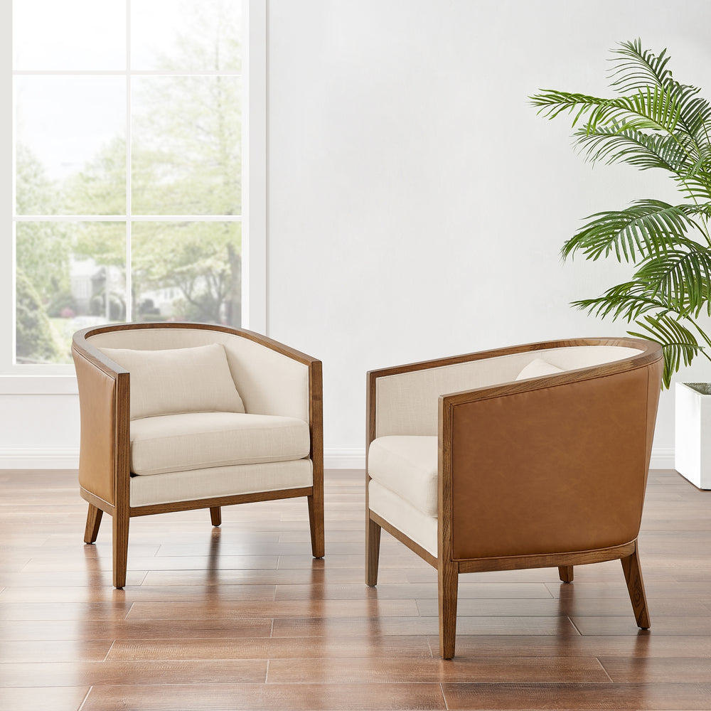 Tillman Faux Leather/Linen Accent Arm Chair - Casa Caramel/Shortbread - view 4