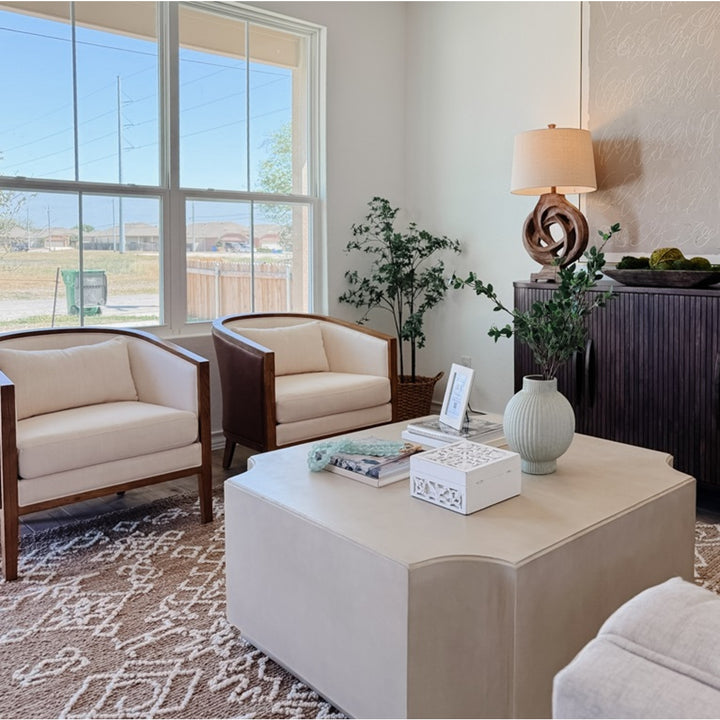 Tillman Faux Leather/Linen Accent Arm Chair - Casa Caramel/Shortbread - view 6