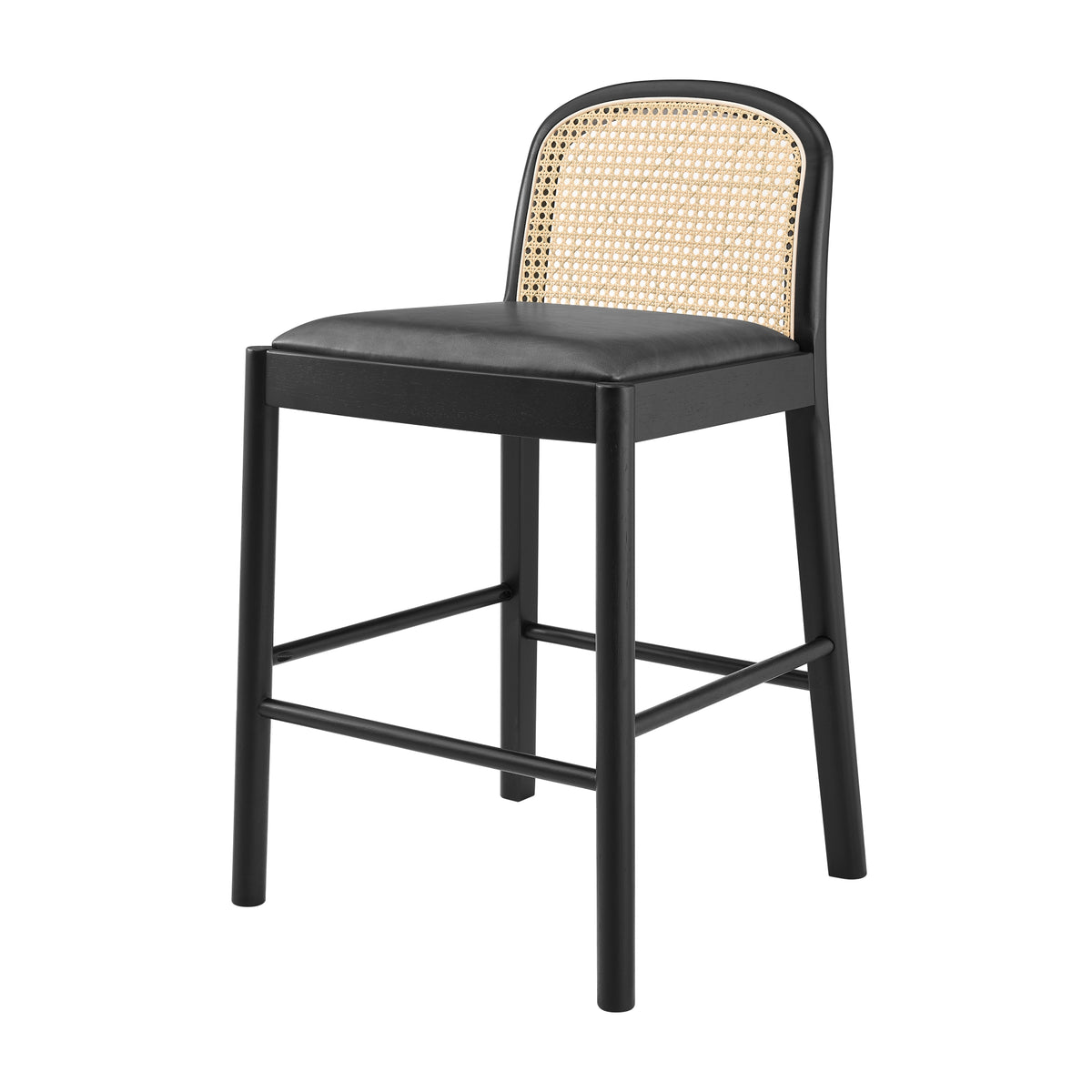 Donna Faux Leather Rattan Counter Stool - Casa Black