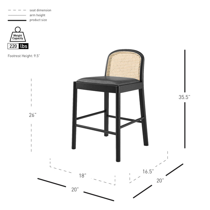 Donna Faux Leather Rattan Counter Stool - Casa Black - view 2