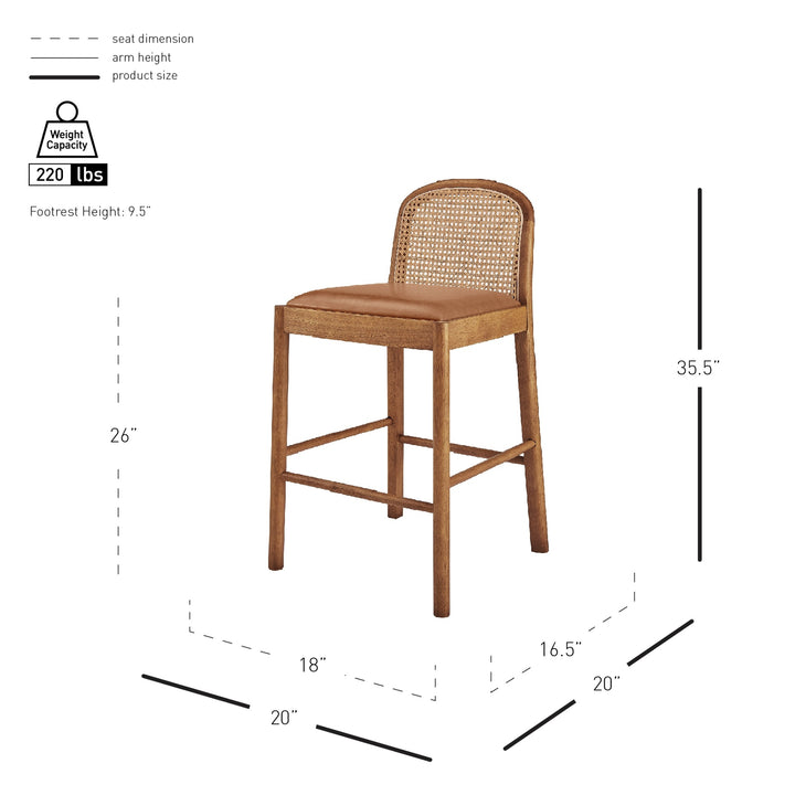Donna Faux Leather Rattan Counter Stool - Borneo Chocolate - view 2