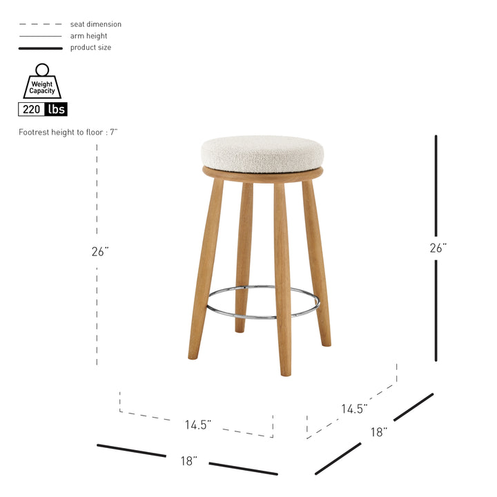 Deandre Boucle Backless Swivel Counter Stool - Palladian Beige