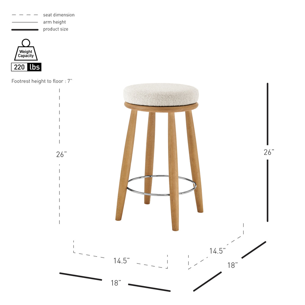 Deandre Boucle Backless Swivel Counter Stool - Palladian Beige