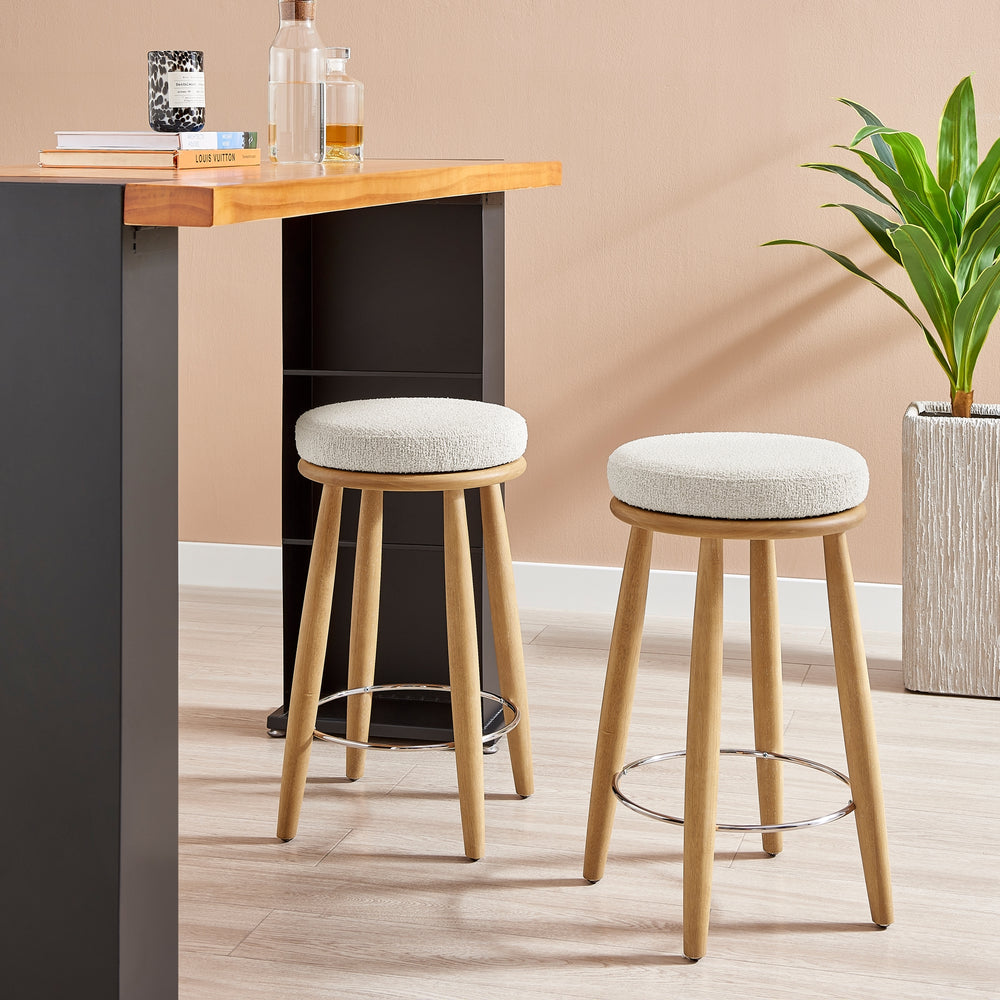 Deandre Boucle Backless Swivel Counter Stool - Palladian Beige - view 2