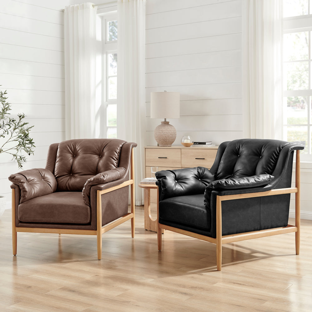 Larry Faux Leather Tufted Accent Arm Chair - Casa Brown - view 2