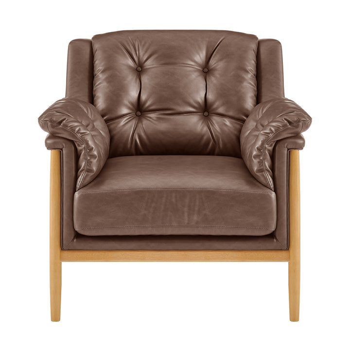 Larry Faux Leather Tufted Accent Arm Chair - Casa Brown - view 3