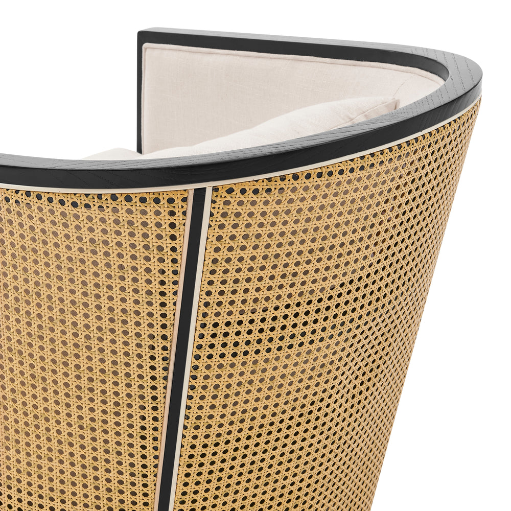 Marilyn Linen Swivel Accent Arm Chair with Rattan Black Frame - Shortbread/Natural - view 9
