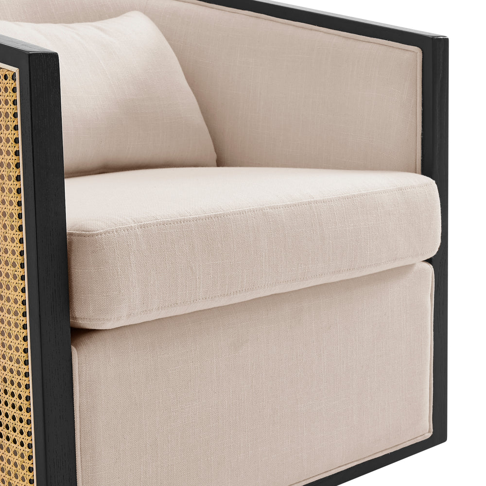 Marilyn Linen Swivel Accent Arm Chair with Rattan Black Frame - Shortbread/Natural - view 7