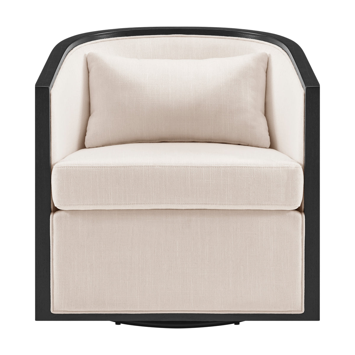 Marilyn Linen Swivel Accent Arm Chair with Rattan Black Frame - Shortbread/Natural - view 2