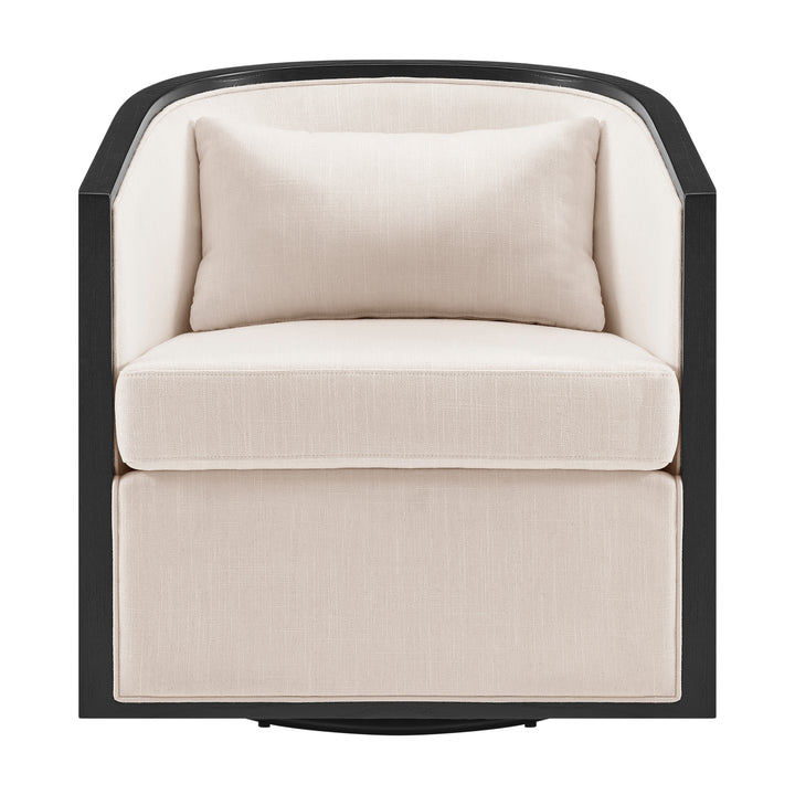 Marilyn Linen Swivel Accent Arm Chair with Rattan Black Frame - Shortbread/Natural - view 2