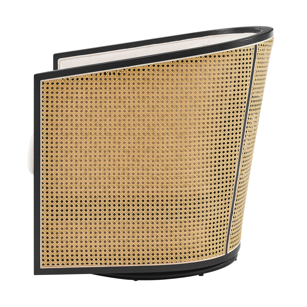 Marilyn Linen Swivel Accent Arm Chair with Rattan Black Frame - Shortbread/Natural - view 3
