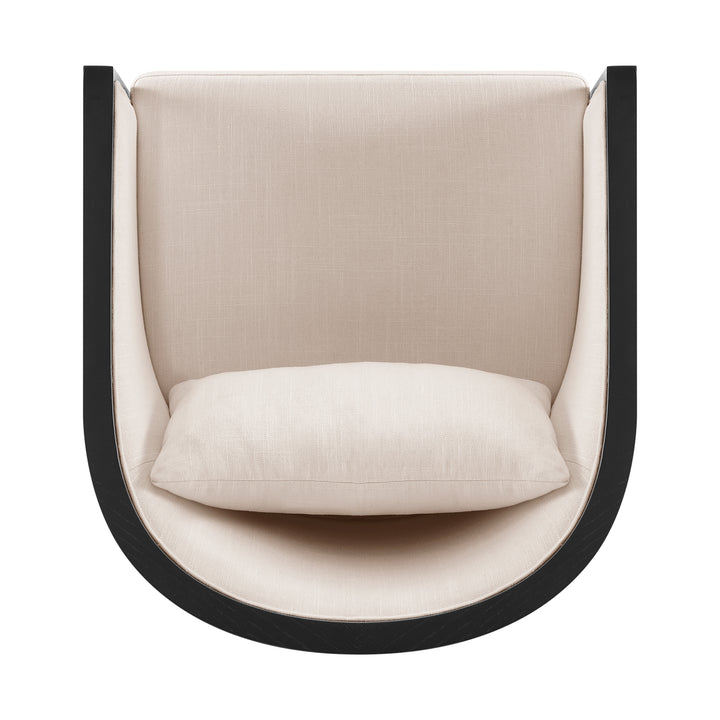 Marilyn Linen Swivel Accent Arm Chair with Rattan Black Frame - Shortbread/Natural - view 6