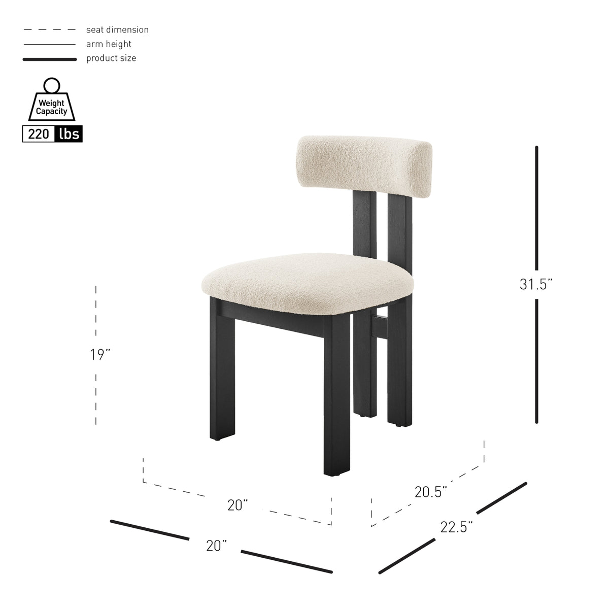 Hailey Boucle Dining Side Chair Black Frame - Palladian Beige - view 2