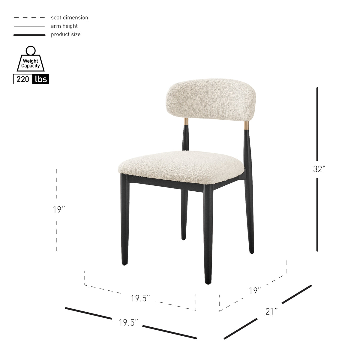 Verna Boucle Dining Side Chair Black Frame - Palladian Beige - view 2