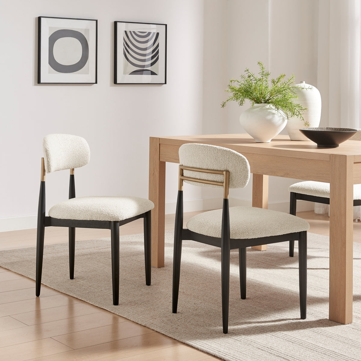 Verna Boucle Dining Side Chair Black Frame - Palladian Beige - view 3