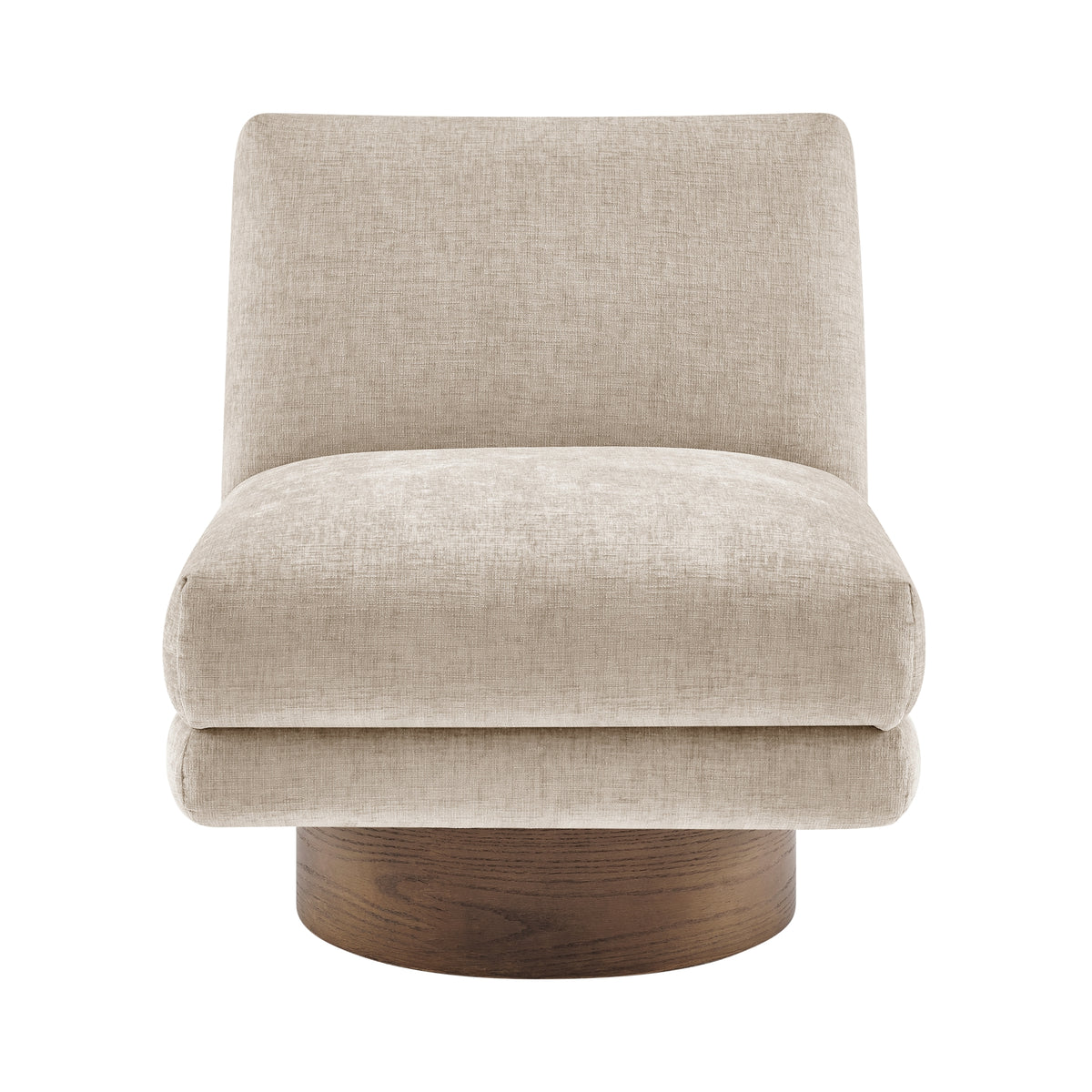 Zenda Chenille Swivel Accent Chair with Wooden Base - Millburry Beige - view 2