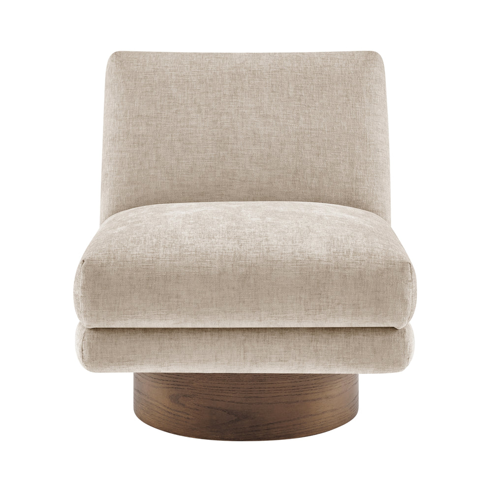 Zenda Chenille Swivel Accent Chair with Wooden Base - Millburry Beige - view 2