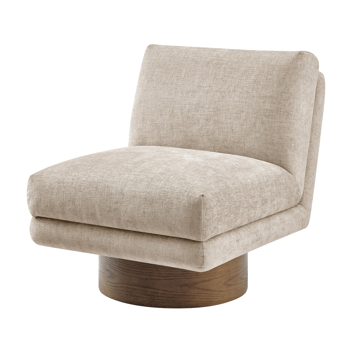 Zenda Chenille Swivel Accent Chair with Wooden Base - Millburry Beige