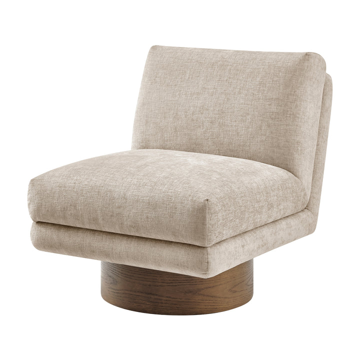 Zenda Chenille Swivel Accent Chair with Wooden Base - Millburry Beige