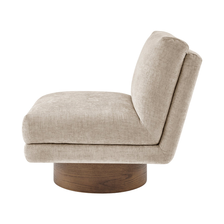 Zenda Chenille Swivel Accent Chair with Wooden Base - Millburry Beige - view 3
