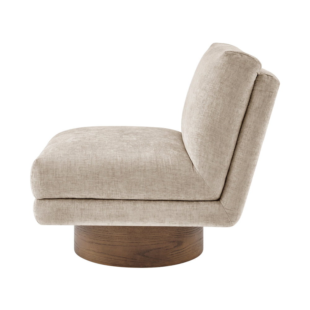 Zenda Chenille Swivel Accent Chair with Wooden Base - Millburry Beige - view 3