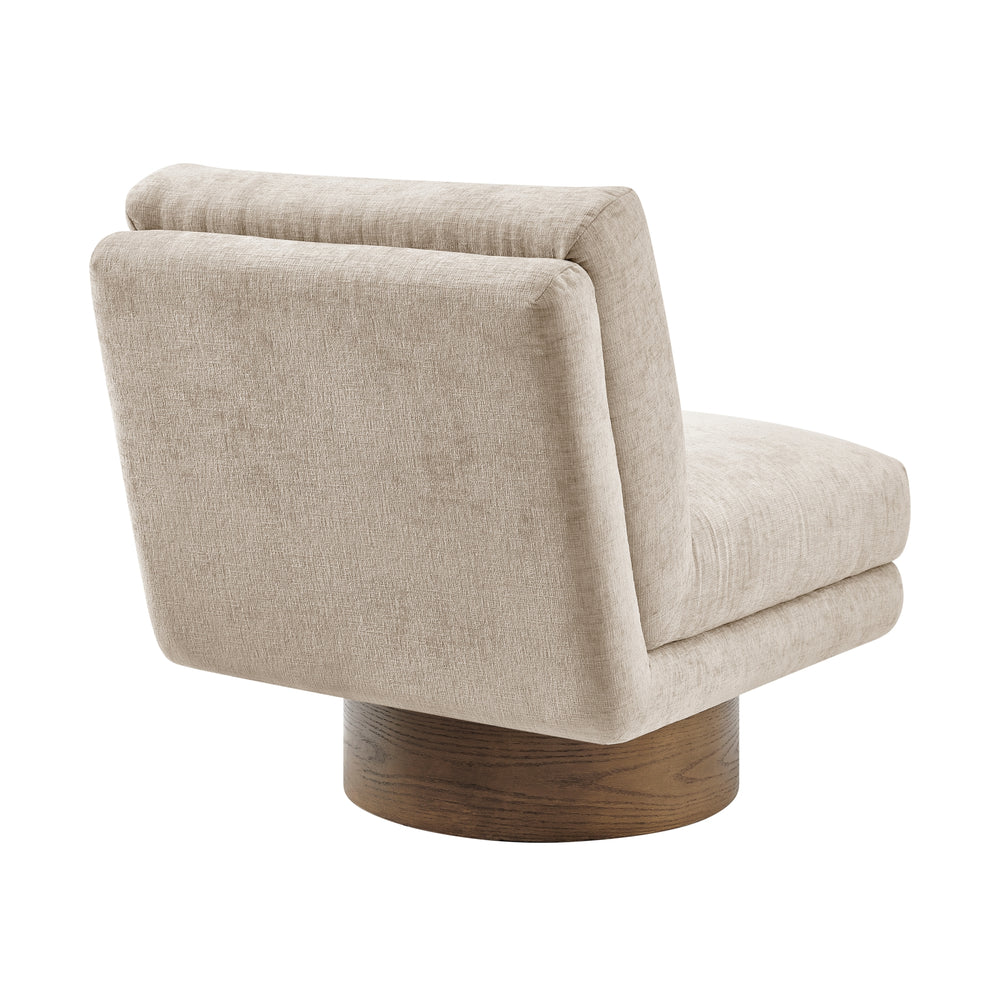Zenda Chenille Swivel Accent Chair with Wooden Base - Millburry Beige - view 5