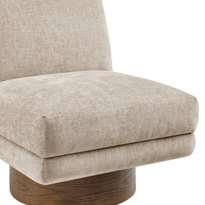 Zenda Chenille Swivel Accent Chair with Wooden Base - Millburry Beige - view 7