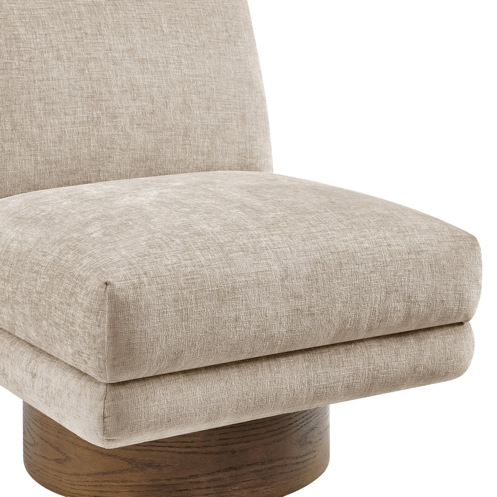Zenda Chenille Swivel Accent Chair with Wooden Base - Millburry Beige - view 7