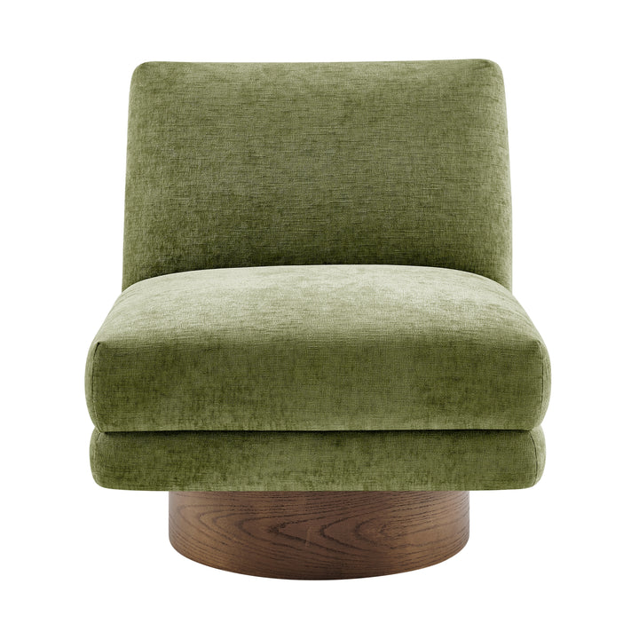 Zenda Chenille Swivel Accent Chair with Wooden Base - Millburry Green - view 3