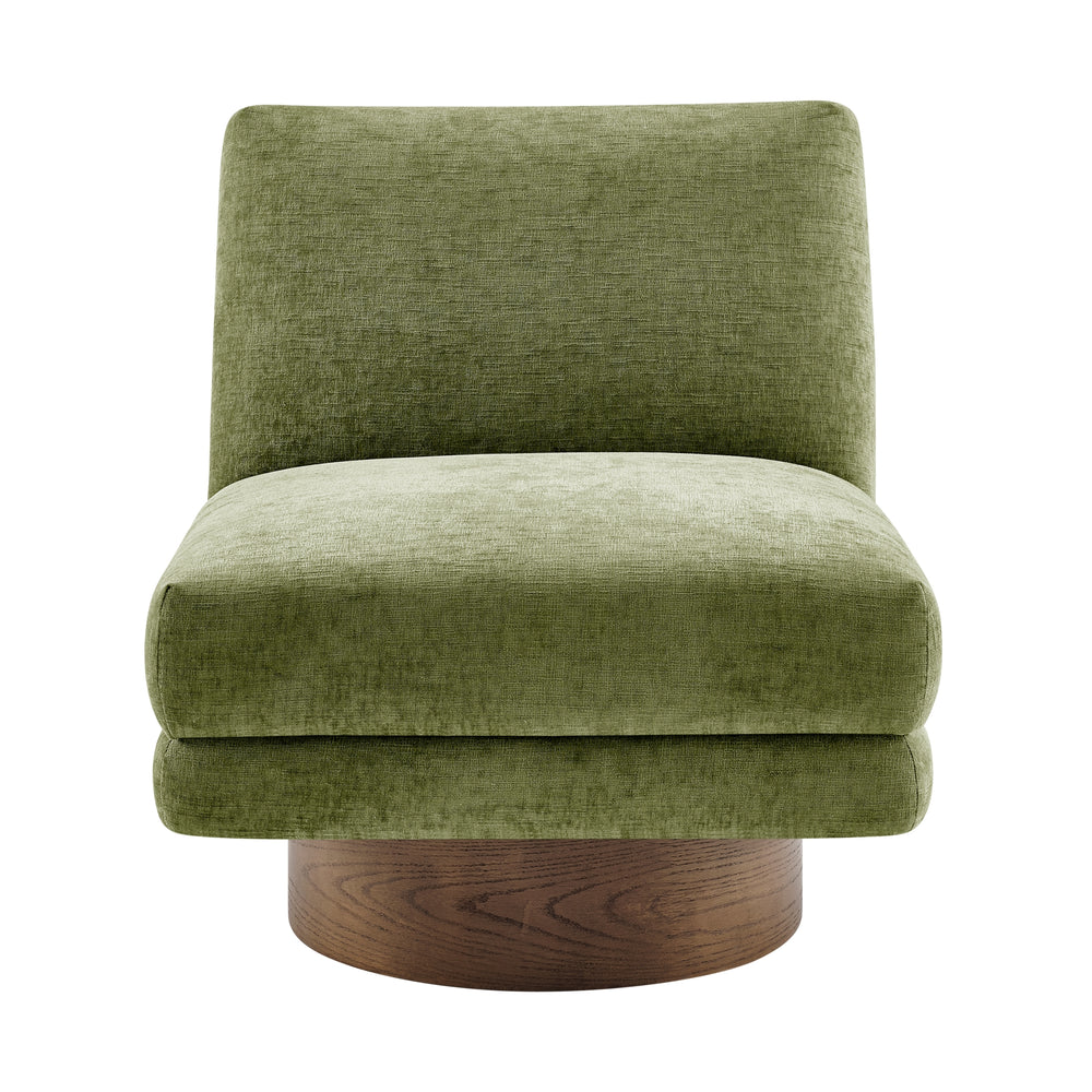 Zenda Chenille Swivel Accent Chair with Wooden Base - Millburry Green - view 3