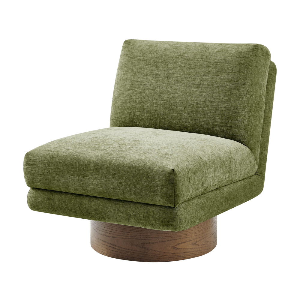 Zenda Chenille Swivel Accent Chair with Wooden Base - Millburry Green
