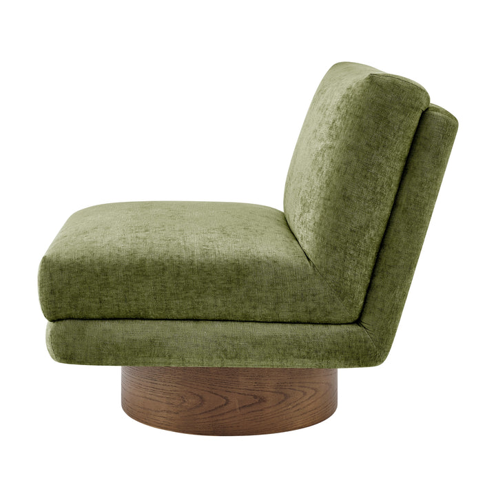 Zenda Chenille Swivel Accent Chair with Wooden Base - Millburry Green - view 4