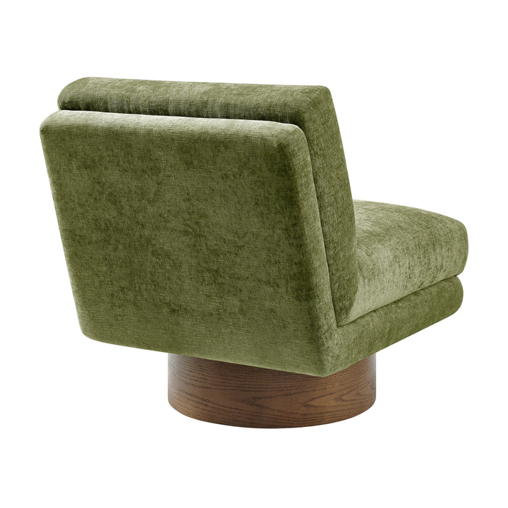 Zenda Chenille Swivel Accent Chair with Wooden Base - Millburry Green - view 6