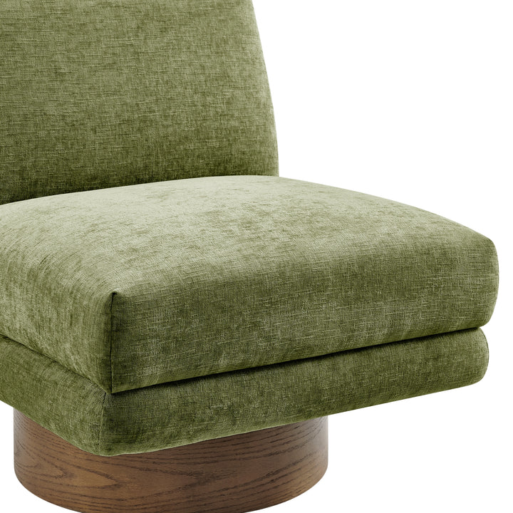 Zenda Chenille Swivel Accent Chair with Wooden Base - Millburry Green - view 8