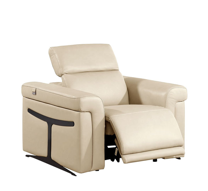 DivanItalia 1126 Top Grain Italian Leather Power Reclining Chair with Power Headrests - Beige
