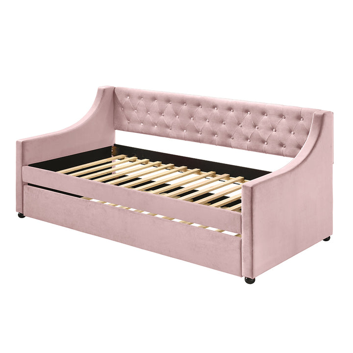 Lianna Daybed with Trundle (Twin) in Pink Velvet