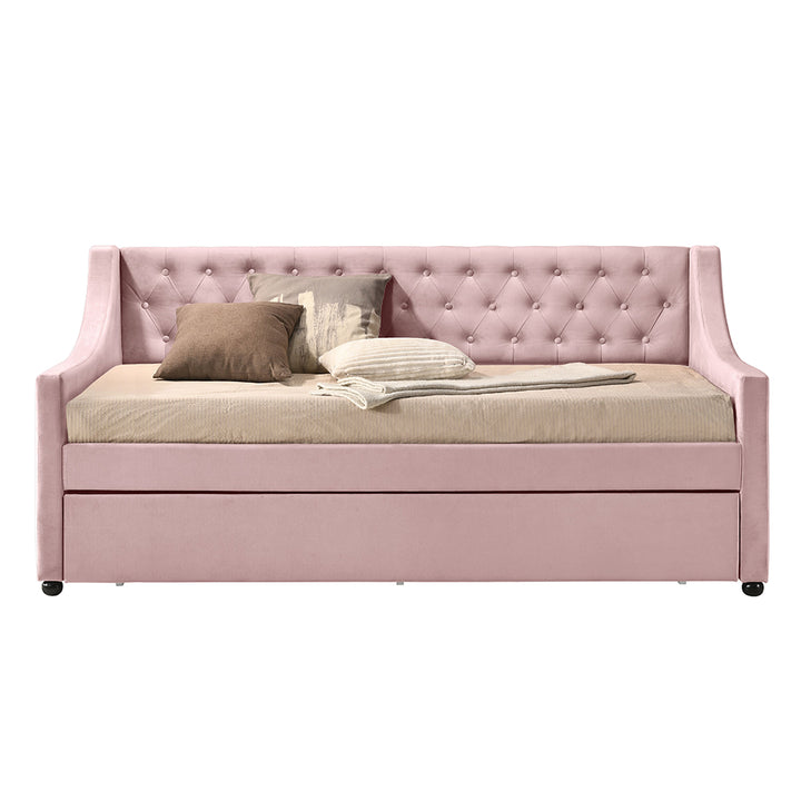 Lianna Daybed with Trundle (Twin) in Pink Velvet