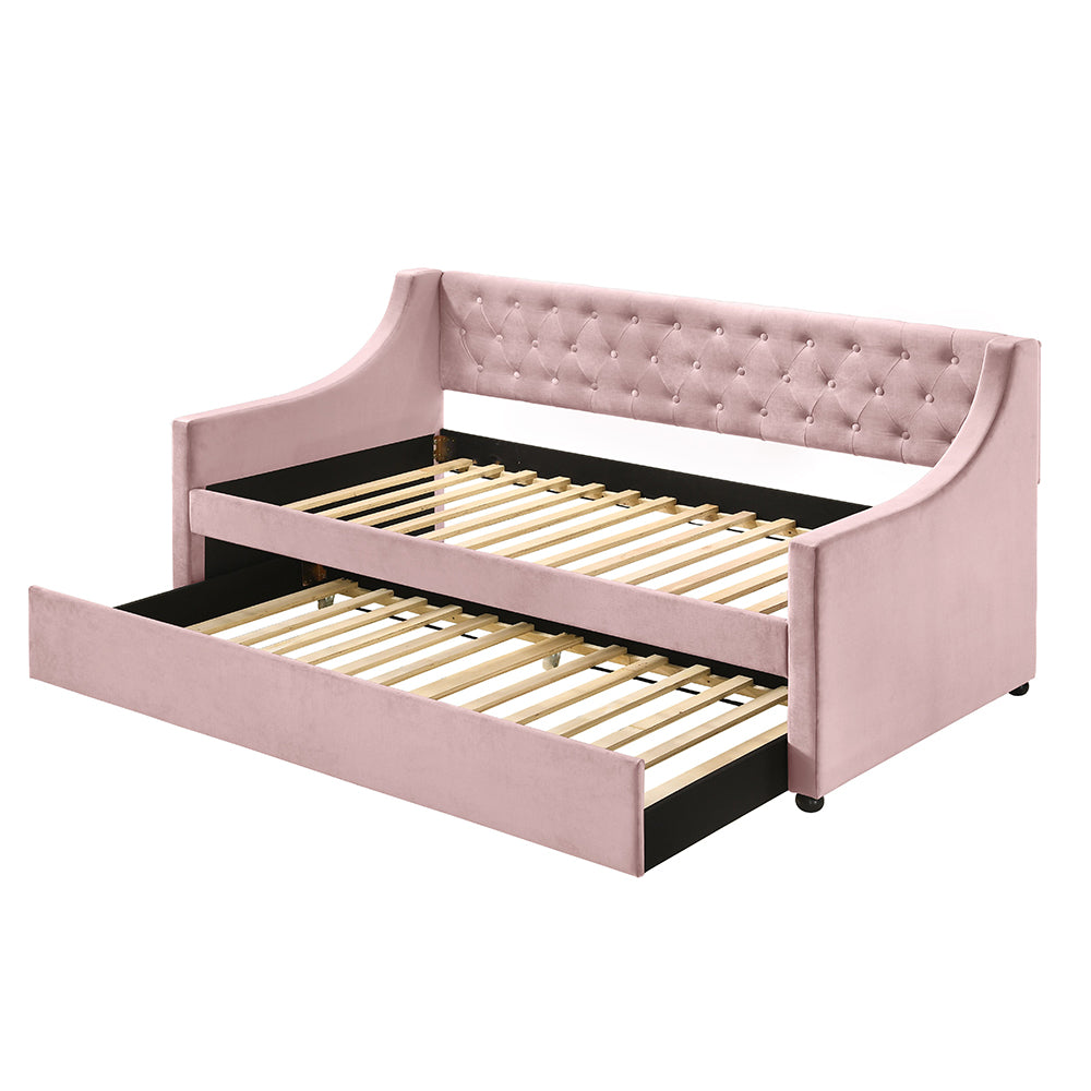 Lianna Daybed with Trundle (Twin) in Pink Velvet