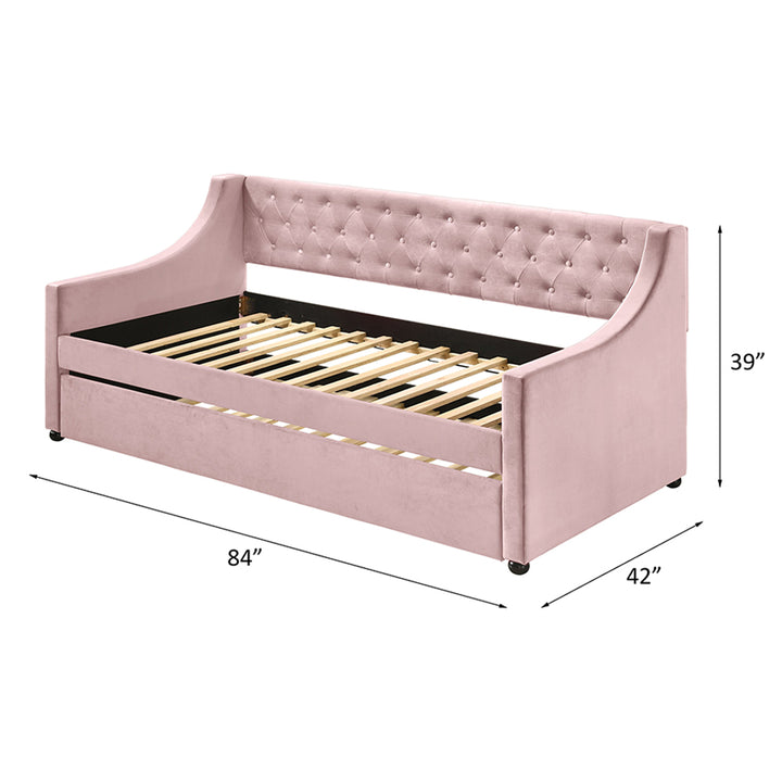 Lianna Daybed with Trundle (Twin) in Pink Velvet - line drawing