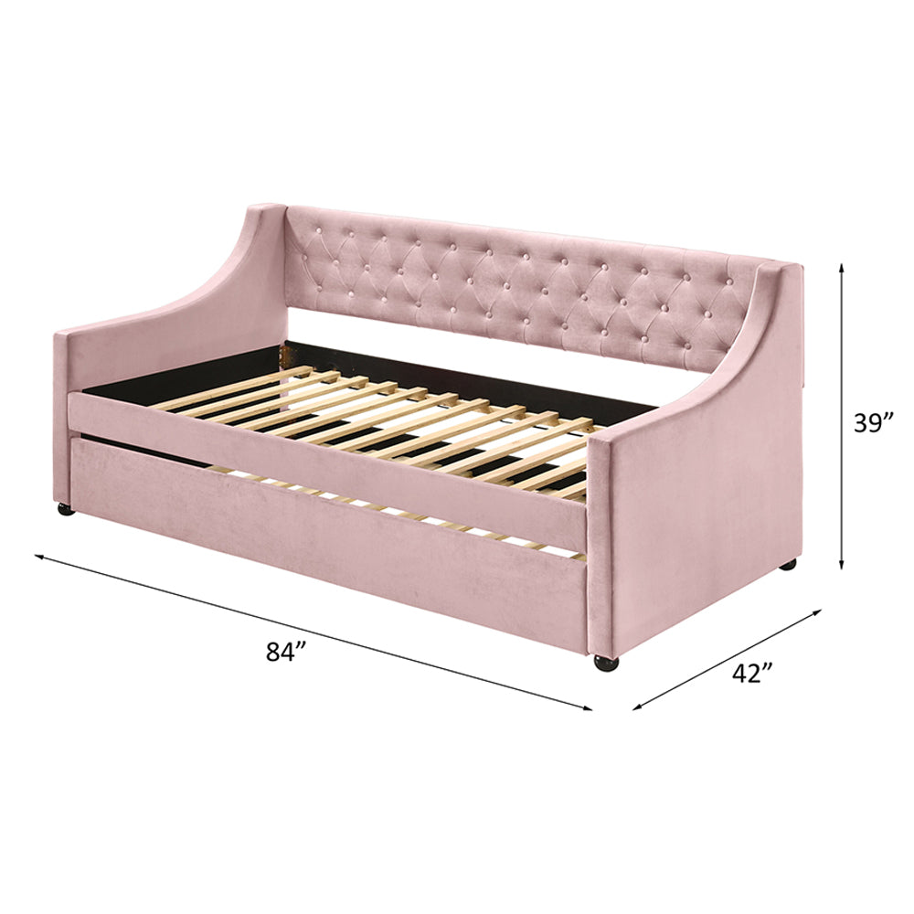 Lianna Daybed with Trundle (Twin) in Pink Velvet - line drawing