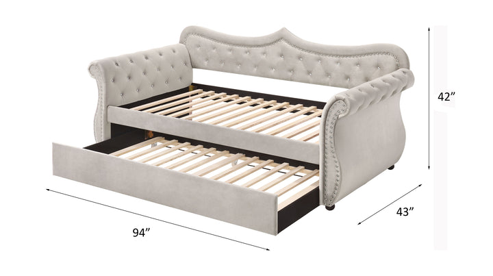Adkins Daybed with Trundle (Twin) in Beige Linen - line drawing