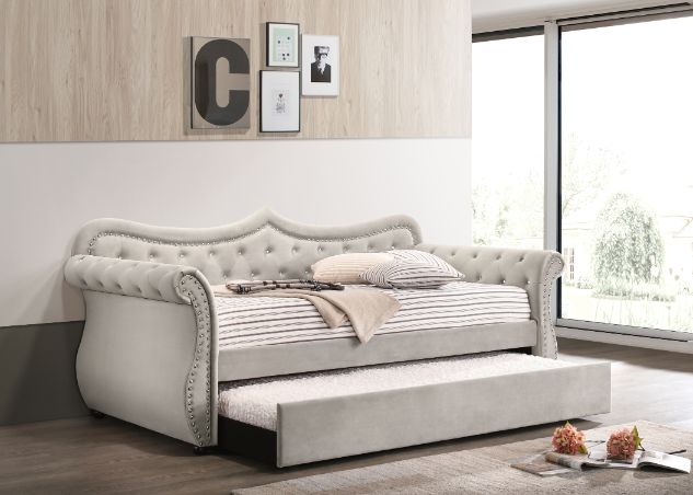 Adkins Daybed with Trundle (Twin) in Beige Linen