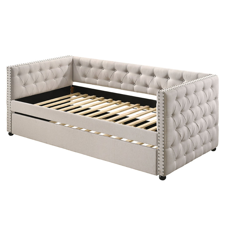 Romona Daybed with Trundle (Full) in Beige Velvet