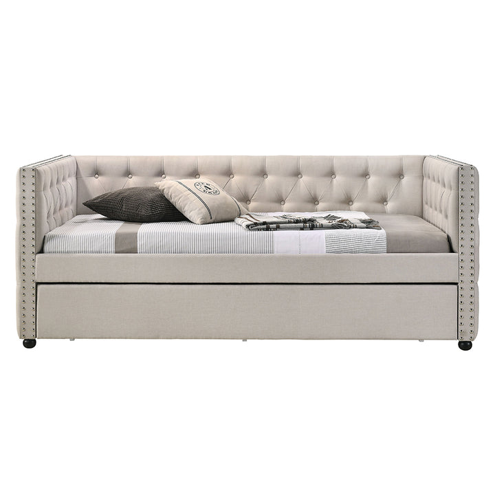 Romona Daybed with Trundle (Full) in Beige Velvet