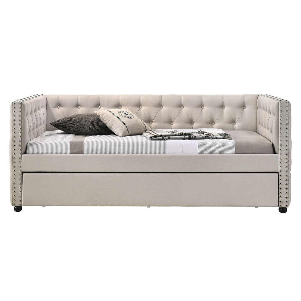 Romona Daybed with Trundle (Full) in Beige Velvet