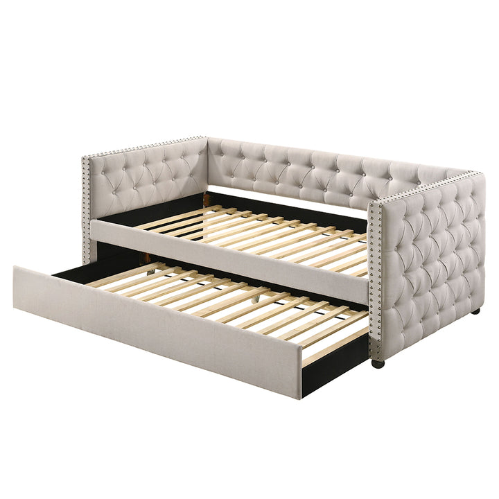Romona Daybed with Trundle (Full) in Beige Velvet