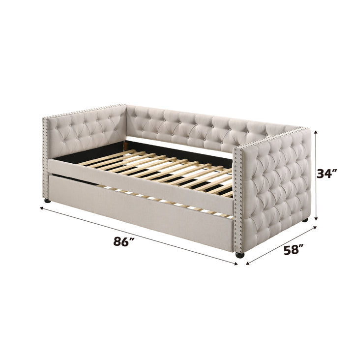 Romona Daybed with Trundle (Full) in Beige Velvet - dimensions